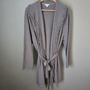 J Jill Knit Gray Frill Open Belted Cardigan Size 2x Cotton Blend